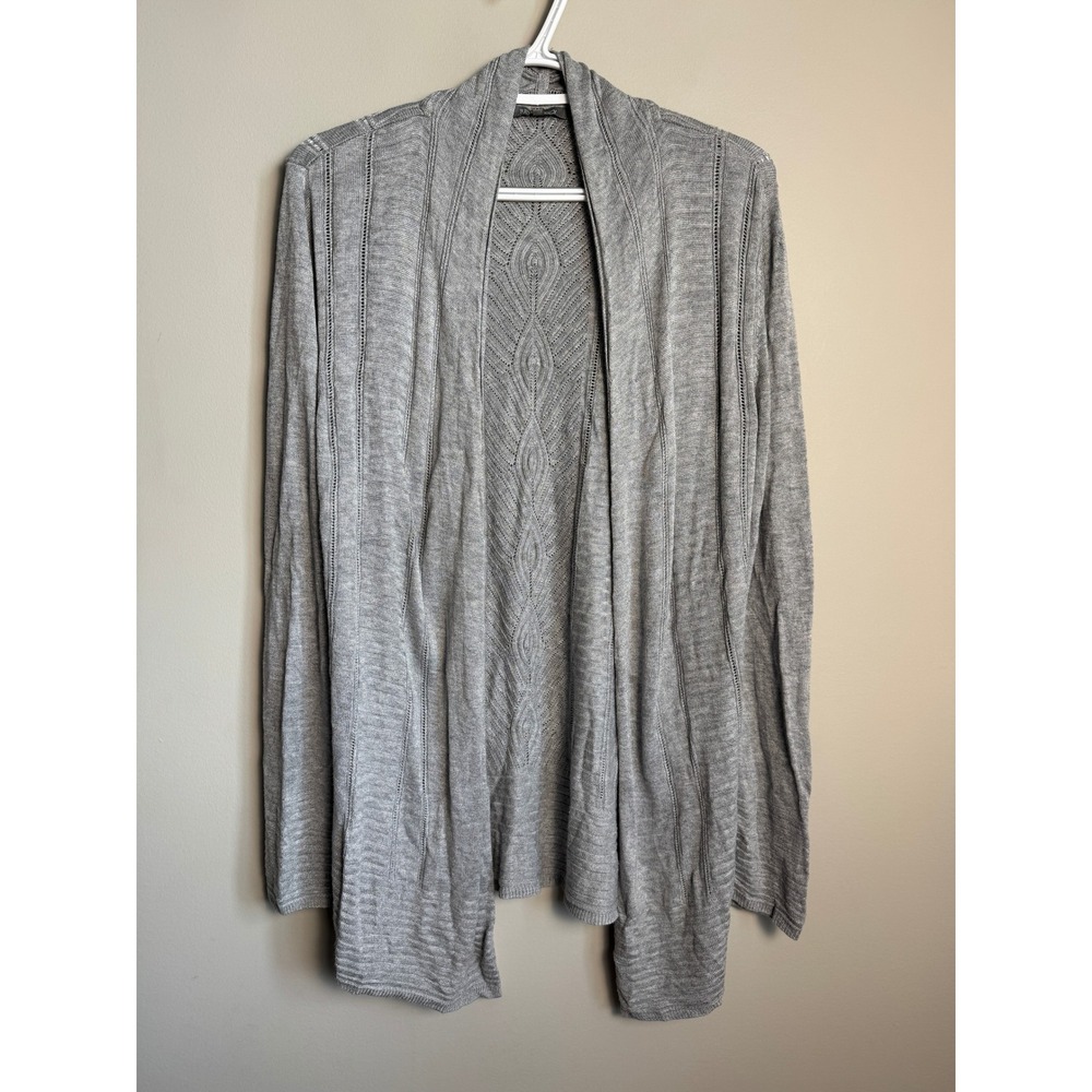 Retro-ology Gray Open Front Pointelle Knit Cardigan Sweater Boho Minimalist M